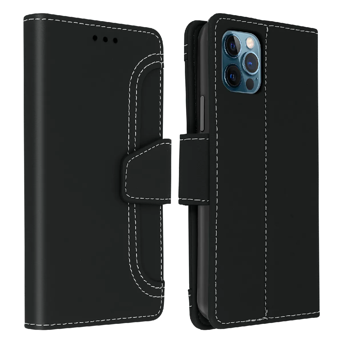 Avizar Noir Housse Pour Iphone 12 Pro Max Étui Folio Portefeuille Fonction Support