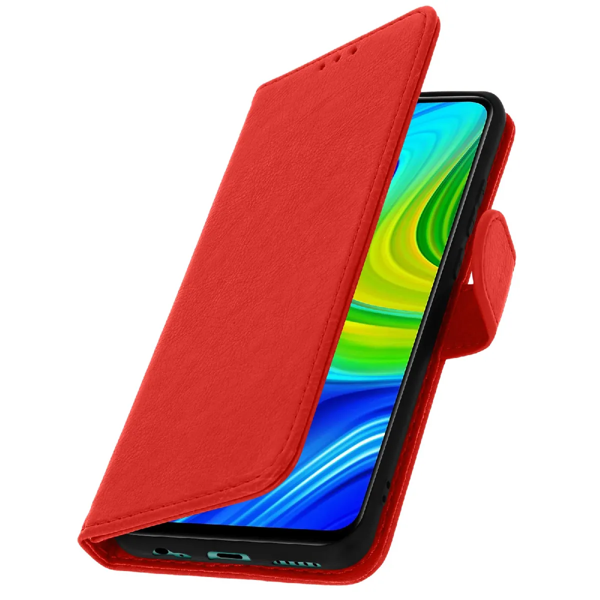Avizar Rouge Étui Pour Xiaomi Redmi Note 9 Clapet Portefeuille Fonction Support Vidéo