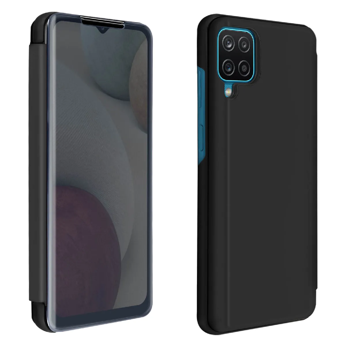 Avizar Noir Housse Pour Samsung Galaxy A12 Clapet Translucide Design Miroir Support Vidéo