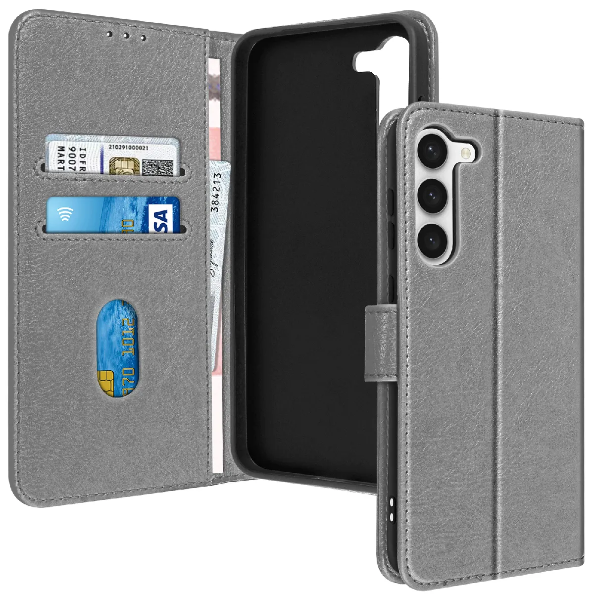 Avizar Gris Étui Pour Samsung Galaxy S23 Clapet Portefeuille Fonction Support Vidéo