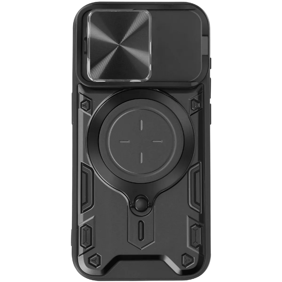 Avizar Noir Coque Pour Iphone 15 Pro Bague Métallique Bi-Matière Antichoc