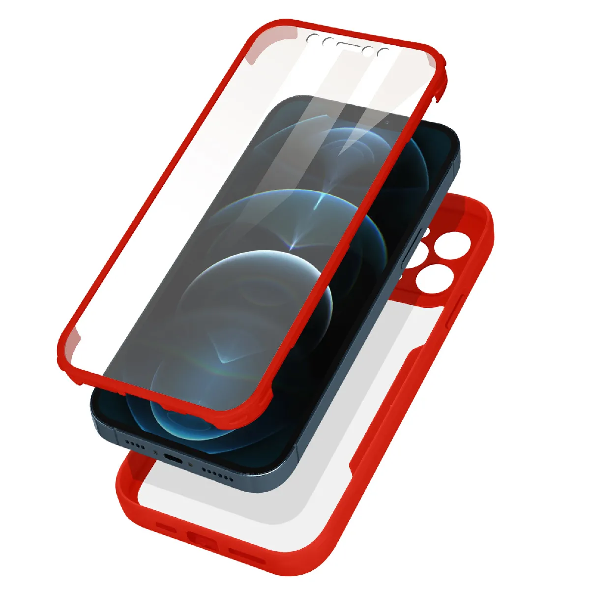 Avizar Rouge Coque Pour Iphone 12 Pro Dos Plexiglas Avant Polymère Coins Renforcés Contour