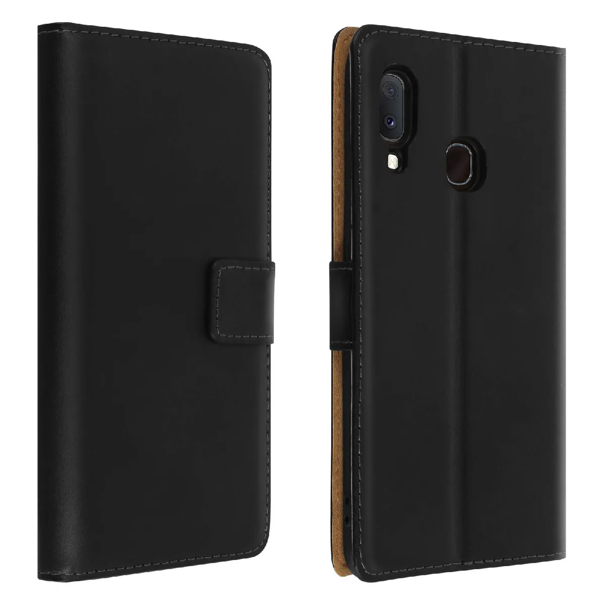 Avizar Noir Housse Pour Samsung Galaxy A20e Cuir Véritable Porte Cartes Fonction Support Antichoc