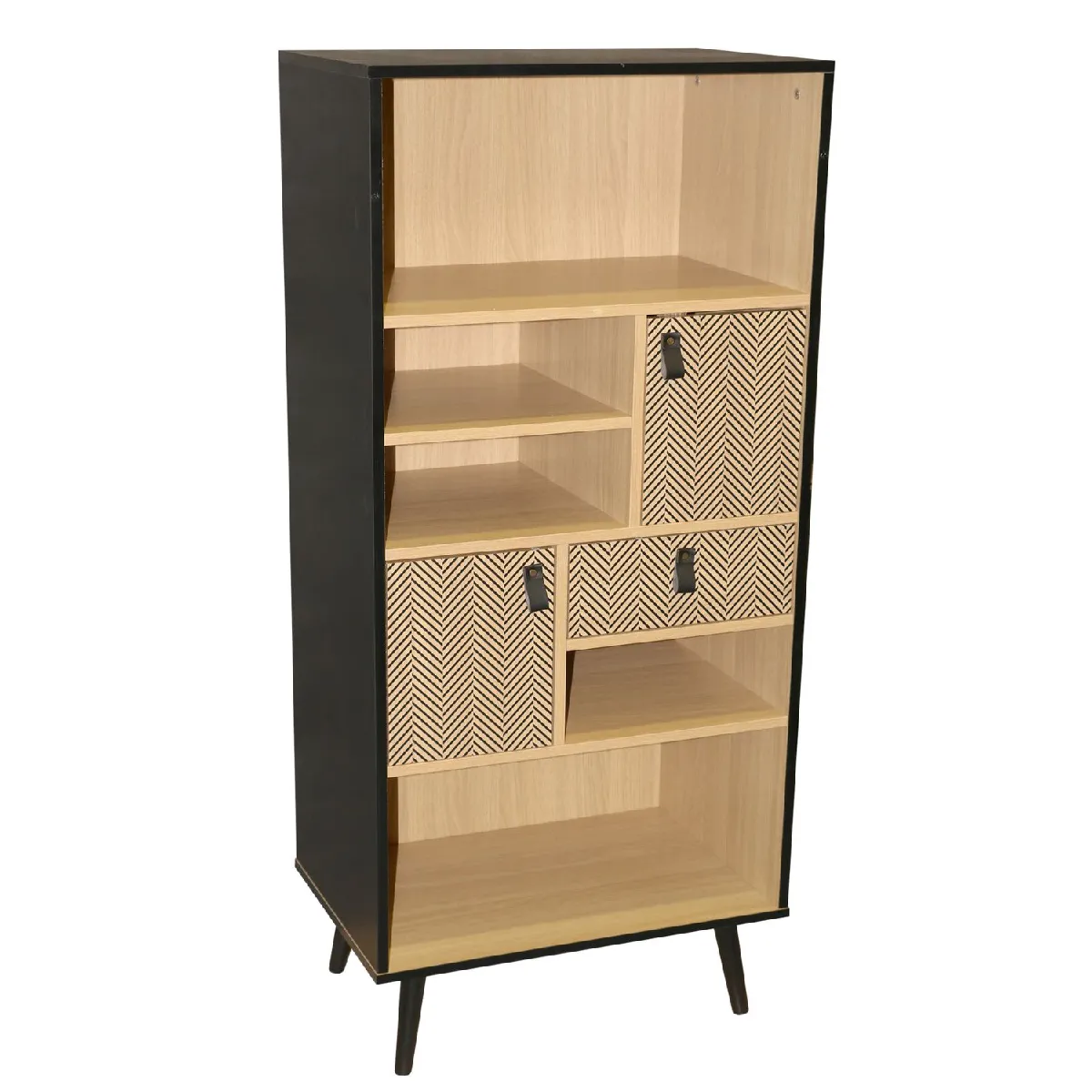 Biblioth&egrave;que contemporaine effet bois Chelsea - L. 60 x H. 140 cm - Noir