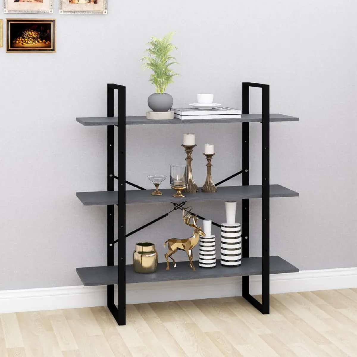Vidaxl Bibliothèque 3 niveaux Gris 100x30x105 cm