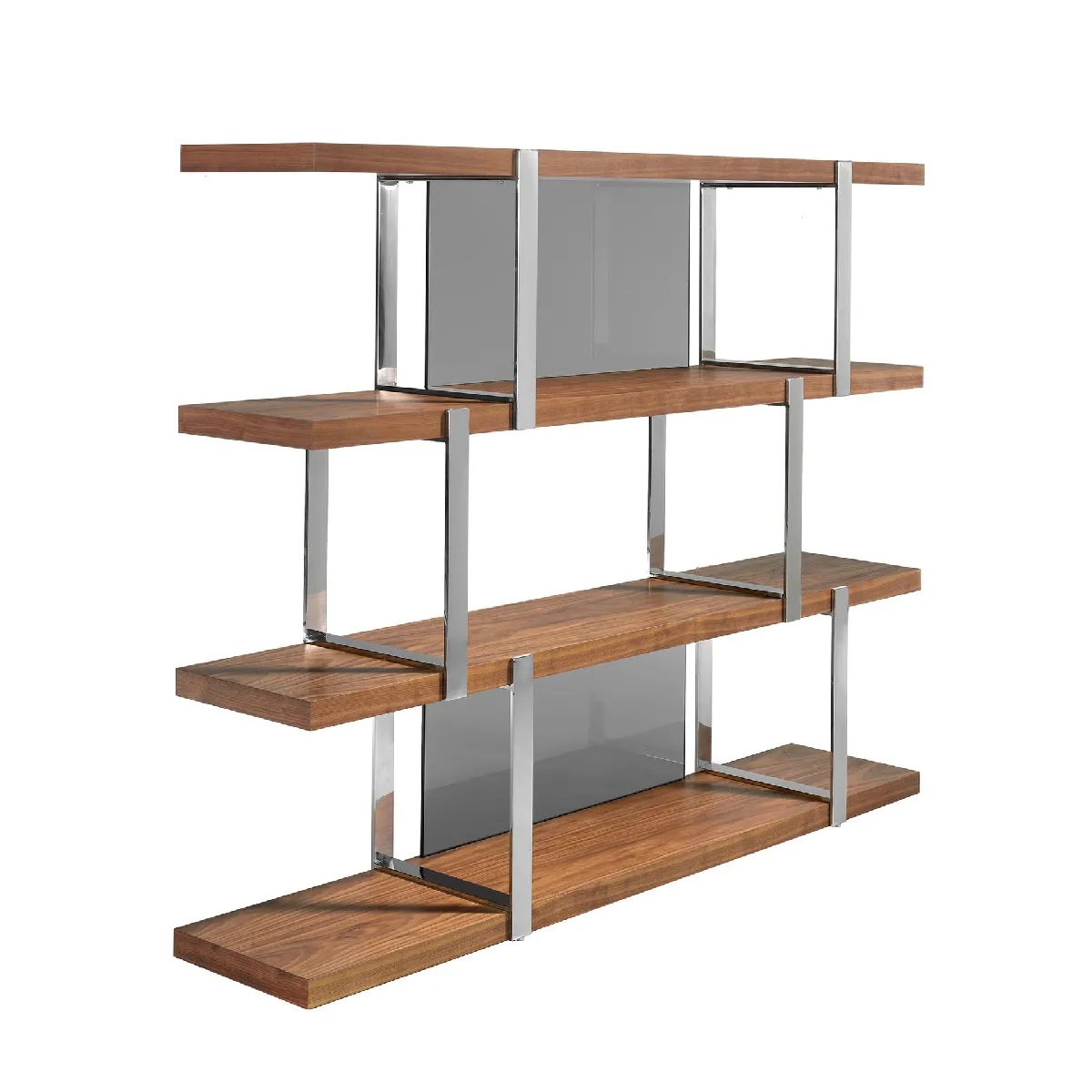 Etagère en noyer avec cloisons en verre noir