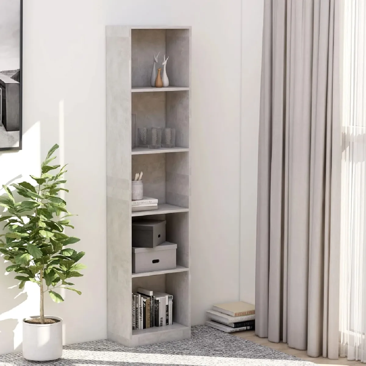 Vidaxl Gris Bibliothèque 5 Niveaux Béton