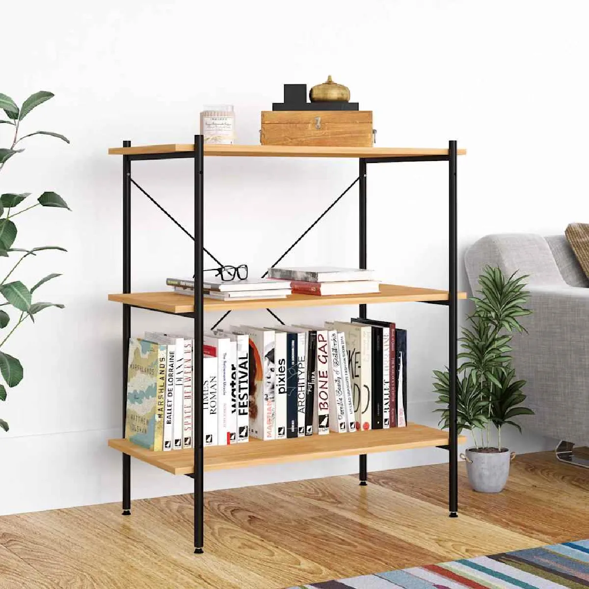 Vidaxl Noir Etagère À 3 Niveaux Et Chêne 80X40x92 Cm - Image 2