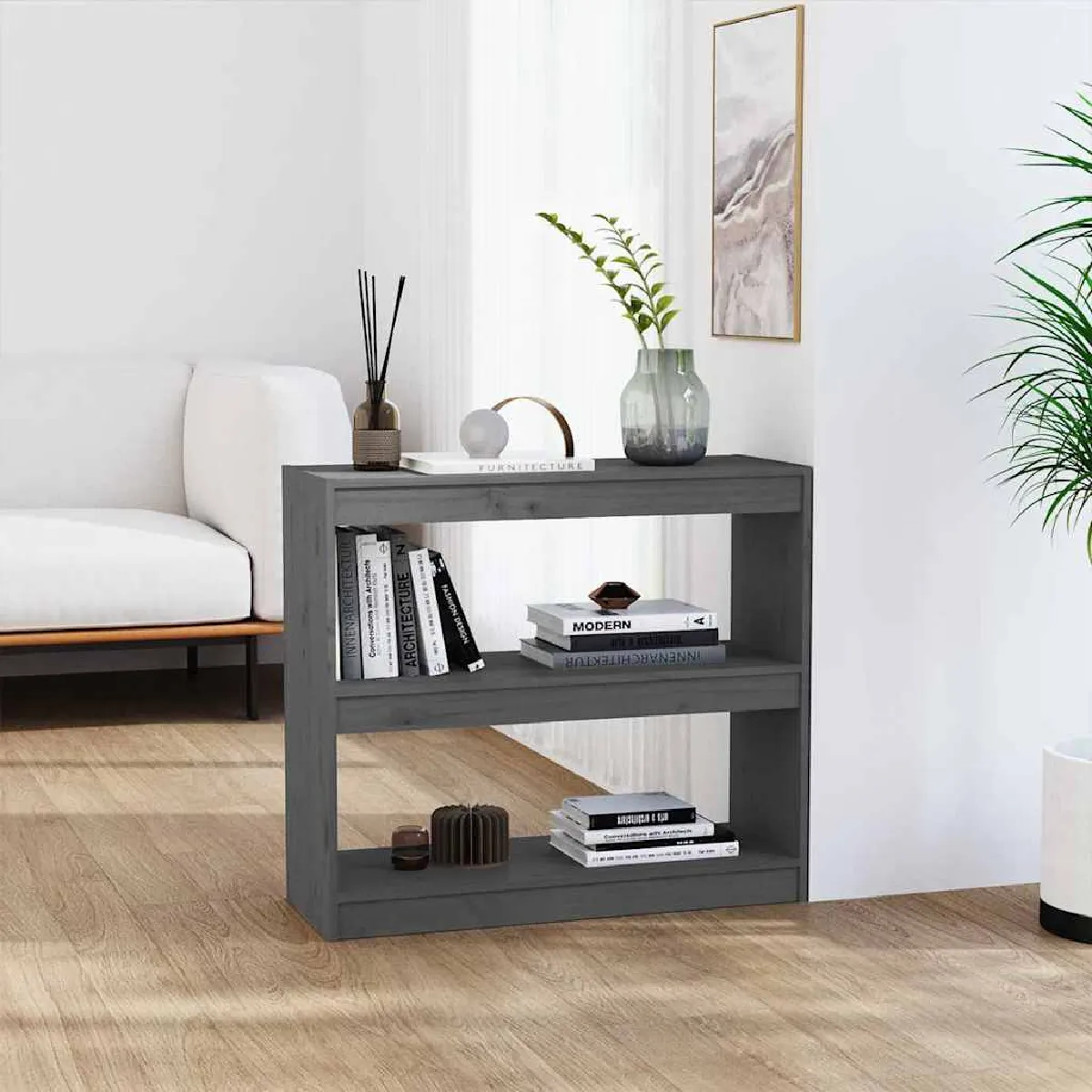 Vidaxl Gris Bibliothèque/Séparateur De Pièce