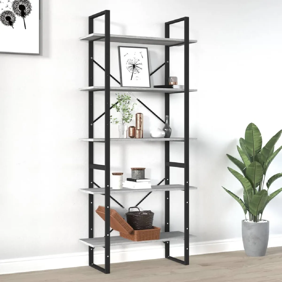 Vidaxl Gris Bibliothèque 5 Niveaux - Sonoma