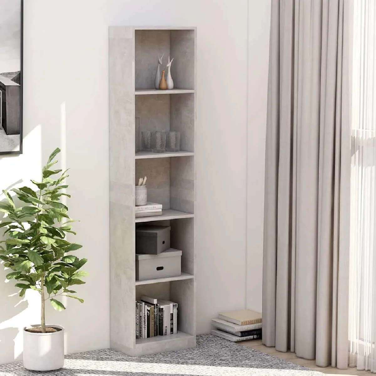 Vidaxl Gris Béton Bibliothèque À 5 Niveaux 40X24x175cm Bois Ingénierie - Image 2