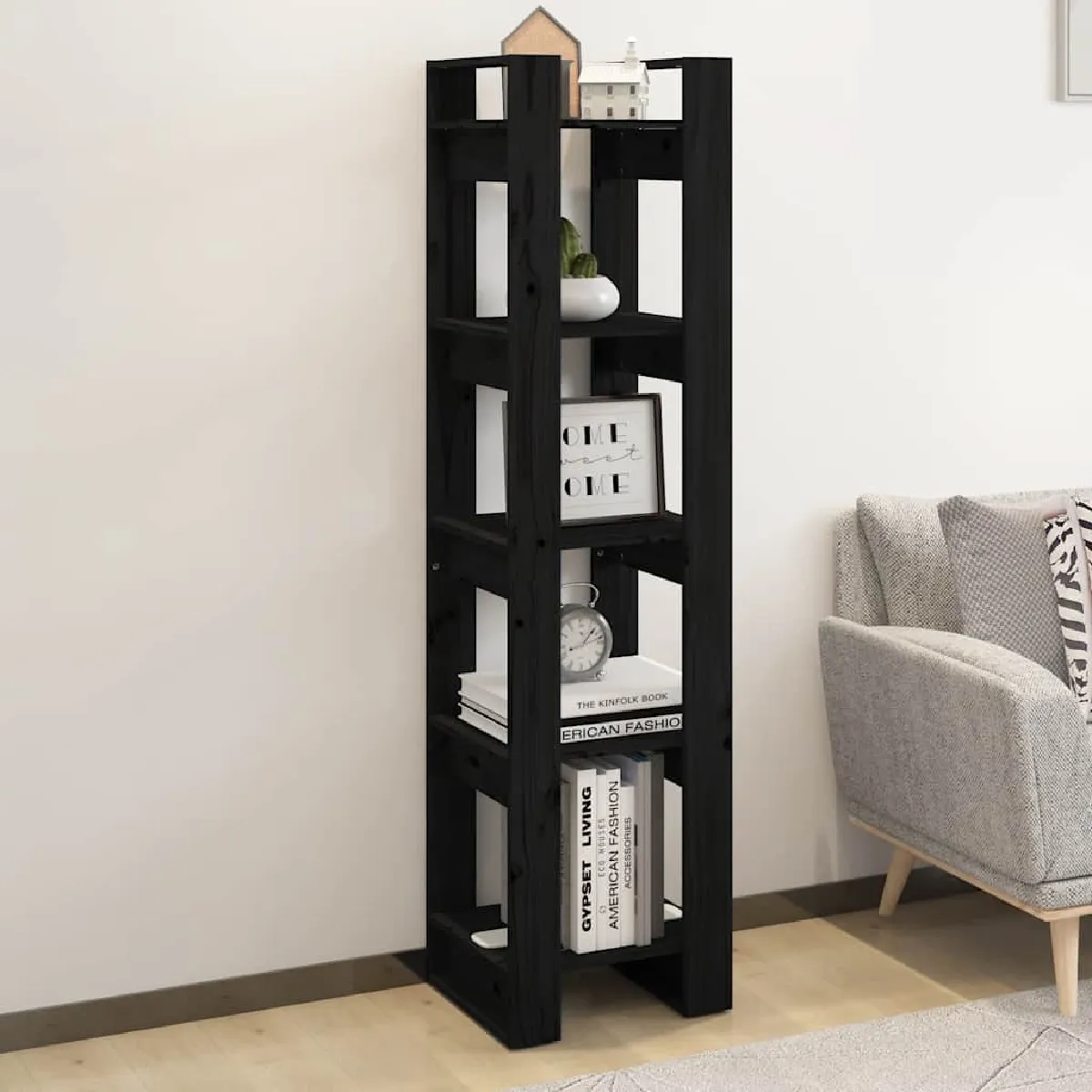 Vidaxl Bibliothèque-Séparateur de pièce Noir 41x35x160 cm Pin solide 813873