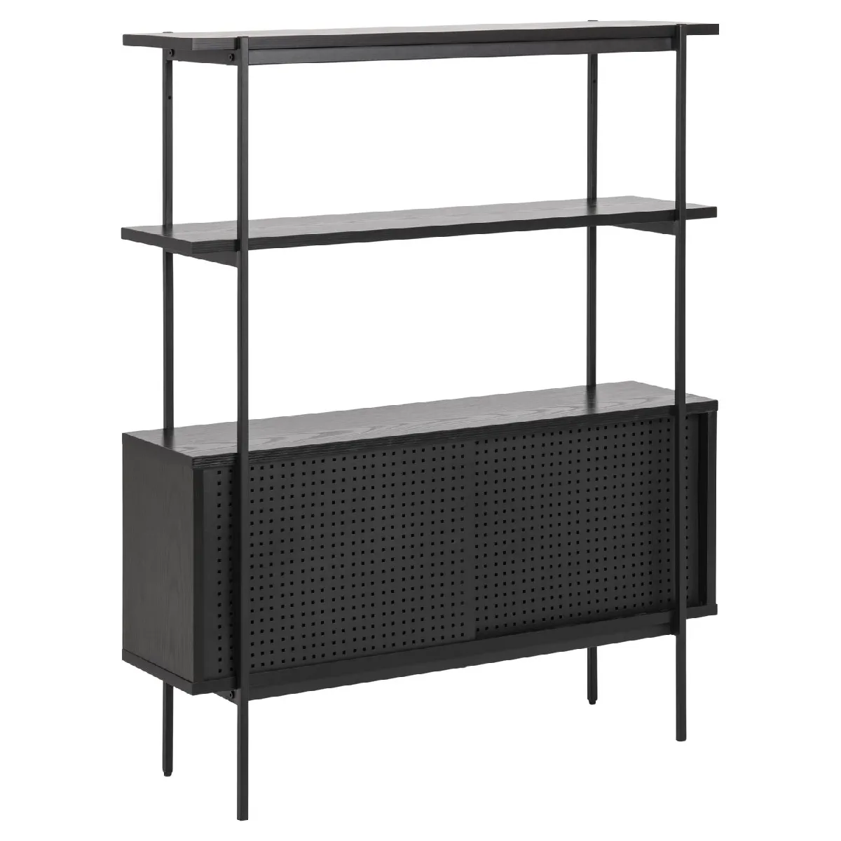 Bibliothèque en MDF et métal avec 2 étagères et 2 portes coulissantes - Noir Bibliothèque en MDF et métal avec 2 étagères et 2 portes coulissantes - Noir