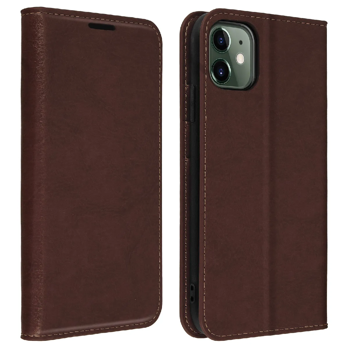 Avizar Marron Étui Pour Iphone 11 Folio Cuir Véritable Porte Cartes Support Vidéo