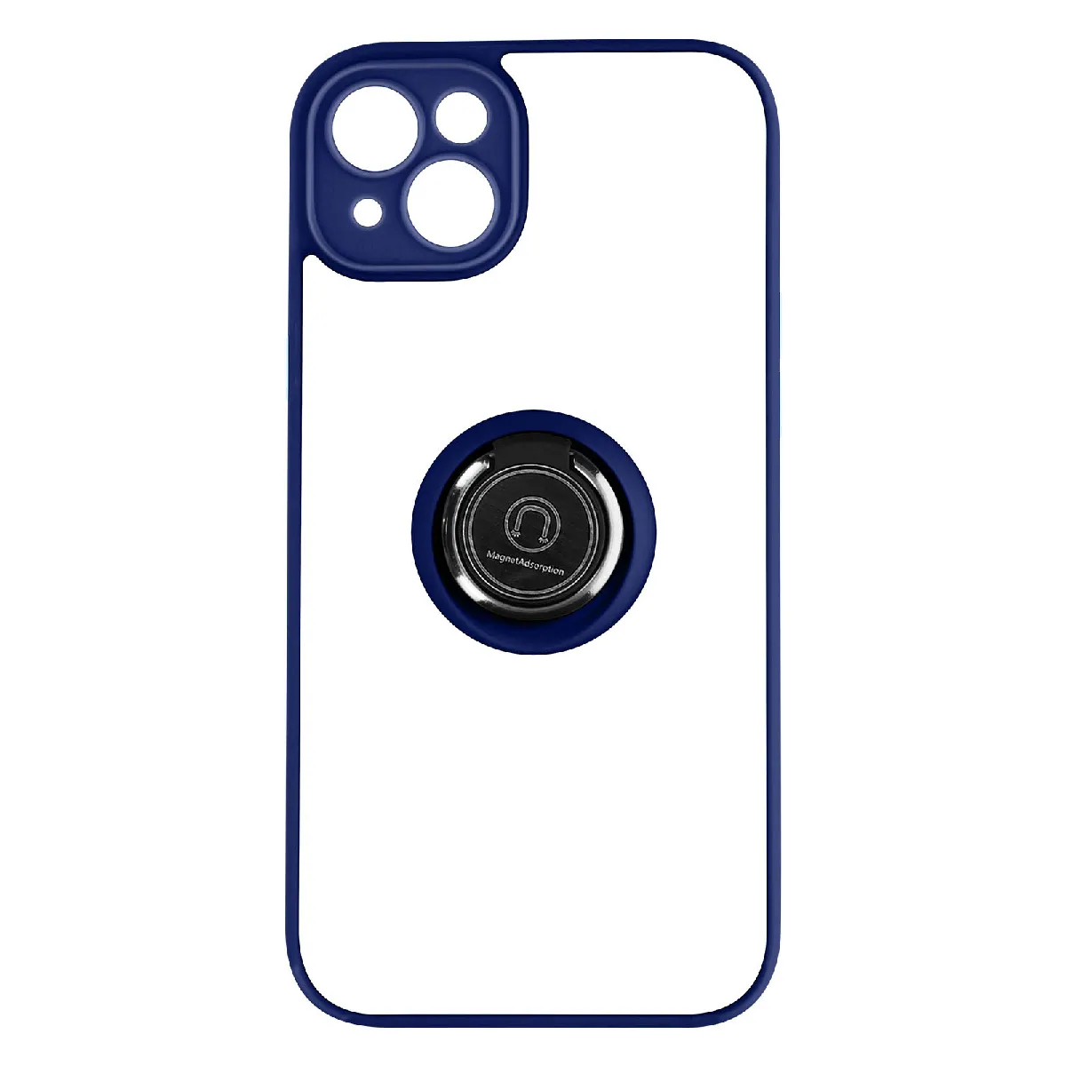 Avizar Bleu Coque Pour Iphone 14 Bi-Matière Bague Métallique Support Vidéo