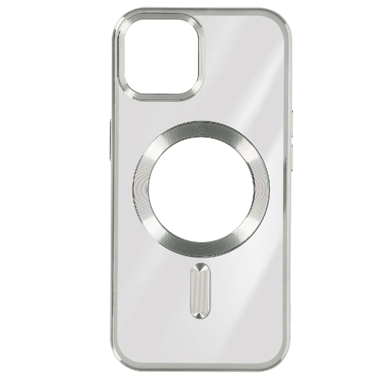 Avizar Argent Coque Magsafe Pour Iphone 15 Silicone Protection Caméra Contour Chromé