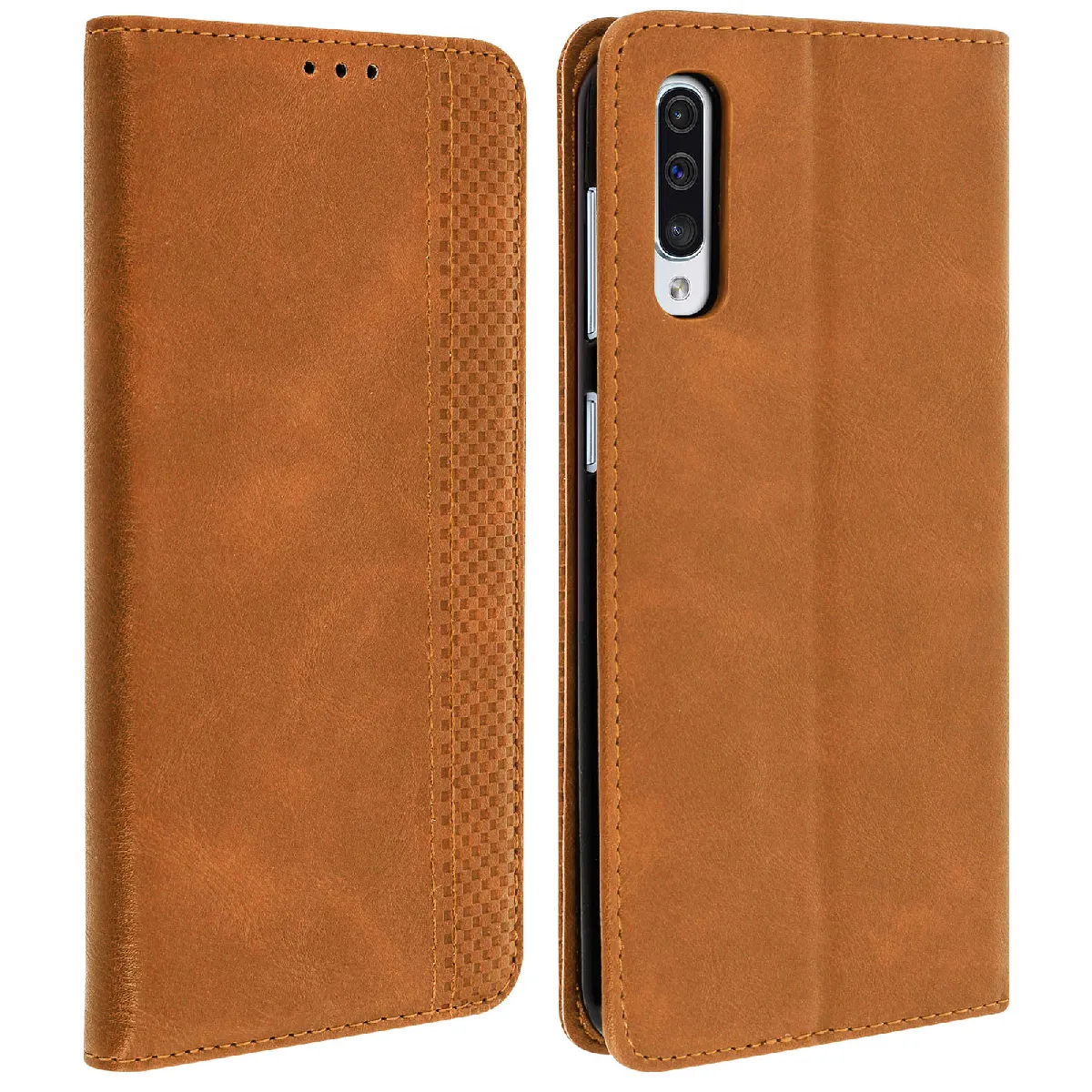 Avizar Housse Pour Samsung Galaxy A50 Étui Coque Effet Vieilli Porte-Cartes Support Camel