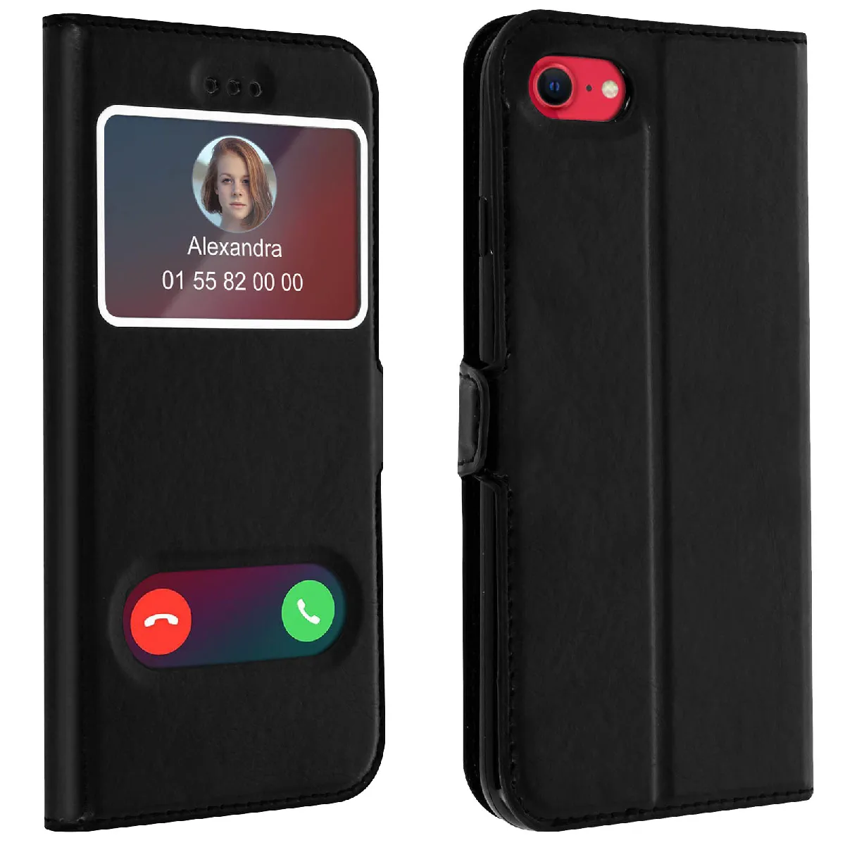 Avizar Noir Housse Pour Iphone Se 2022 / 2020 Et 8 / 7 Étui Double Fenêtre Coque Silicone