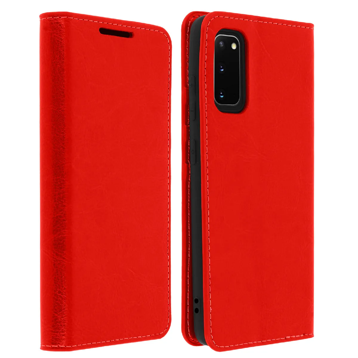 Avizar Rouge Étui Pour Samsung Galaxy S20 Folio Cuir Véritable Porte Cartes Support Vidéo