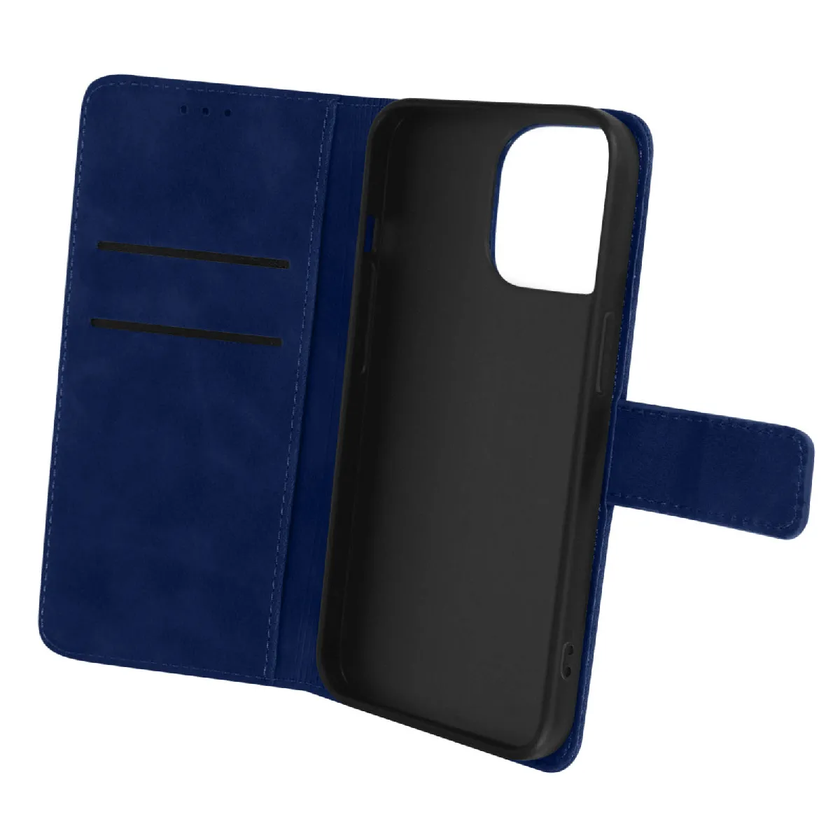 Avizar Bleu Étui Pour Iphone 14 Pro Max Portefeuille Support Vidéo Mat Soft Touch Nuit