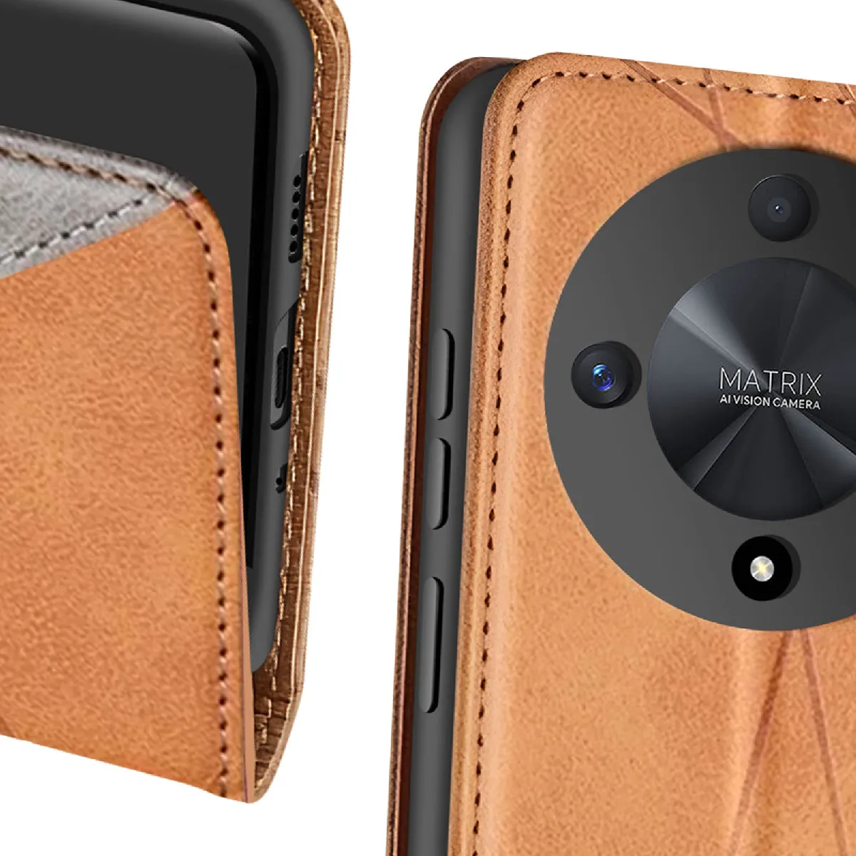 Coque Avizar Pour Honor Magic 6 Pro – Similicuir Noir – Texture Cuir Et Gel Silicone – Neuf