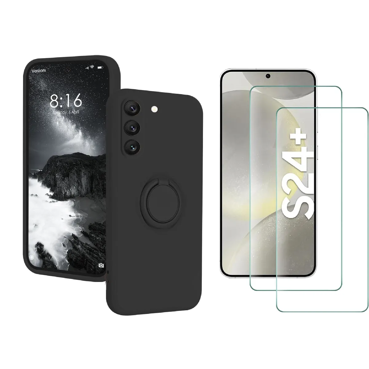 Little Boutik Noir Coque Avec Anneau Support Samsung Galaxy S24 Plus