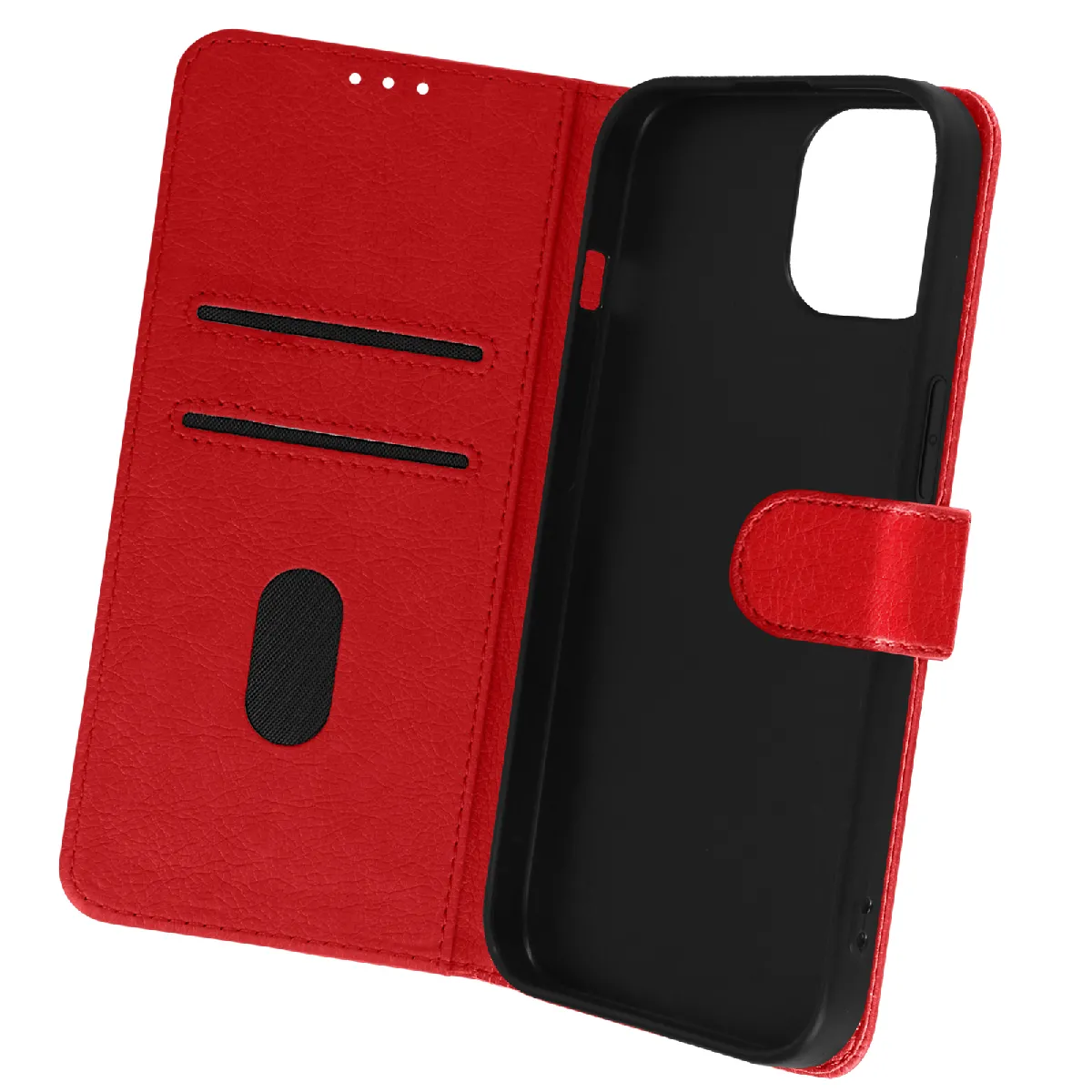 Avizar Rouge Étui Portefeuille Pour Iphone 15 Pro Chesterfield Grainé Fonction Stand