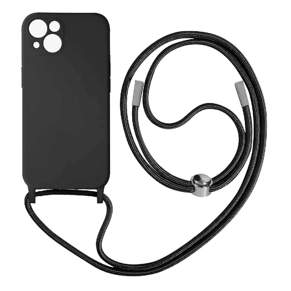 Avizar Noir Coque Cordon Pour Iphone 13 Semi-Rigide Avec Lanière Tour Du Cou 80Cm