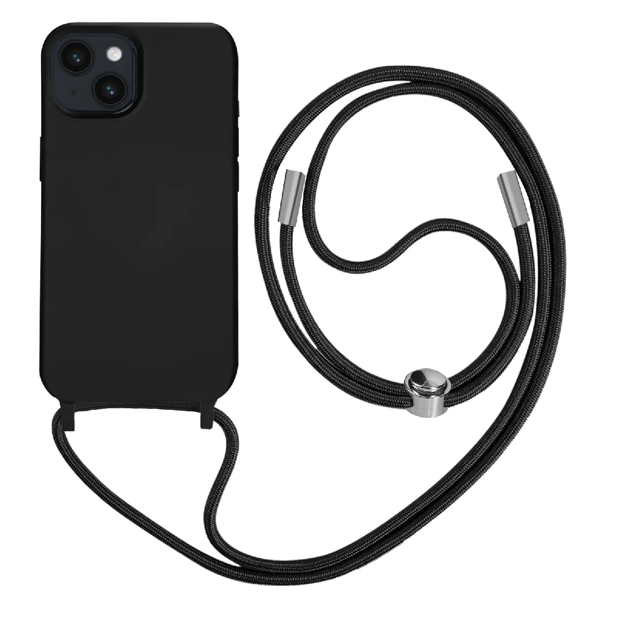 Avizar Noir Coque Cordon Pour Iphone 14 Semi-Rigide Avec Lanière Tour Du Cou 80Cm