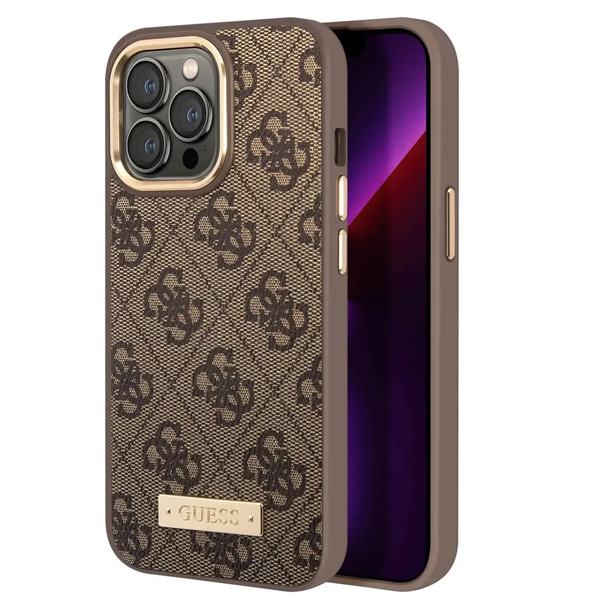 Guess Marron Coque 4G Logo Monogram Magsafe Pour Apple Iphone 14 Pro - Brun - Neuf - Image 2