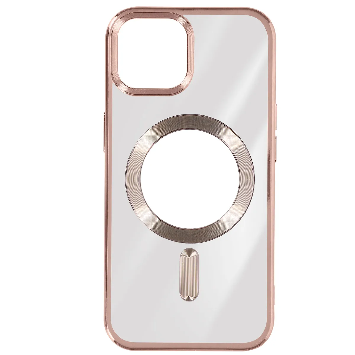 Avizar Rose Coque Magsafe Pour Iphone 15 Silicone Protection Caméra Contour Chromé Champagne
