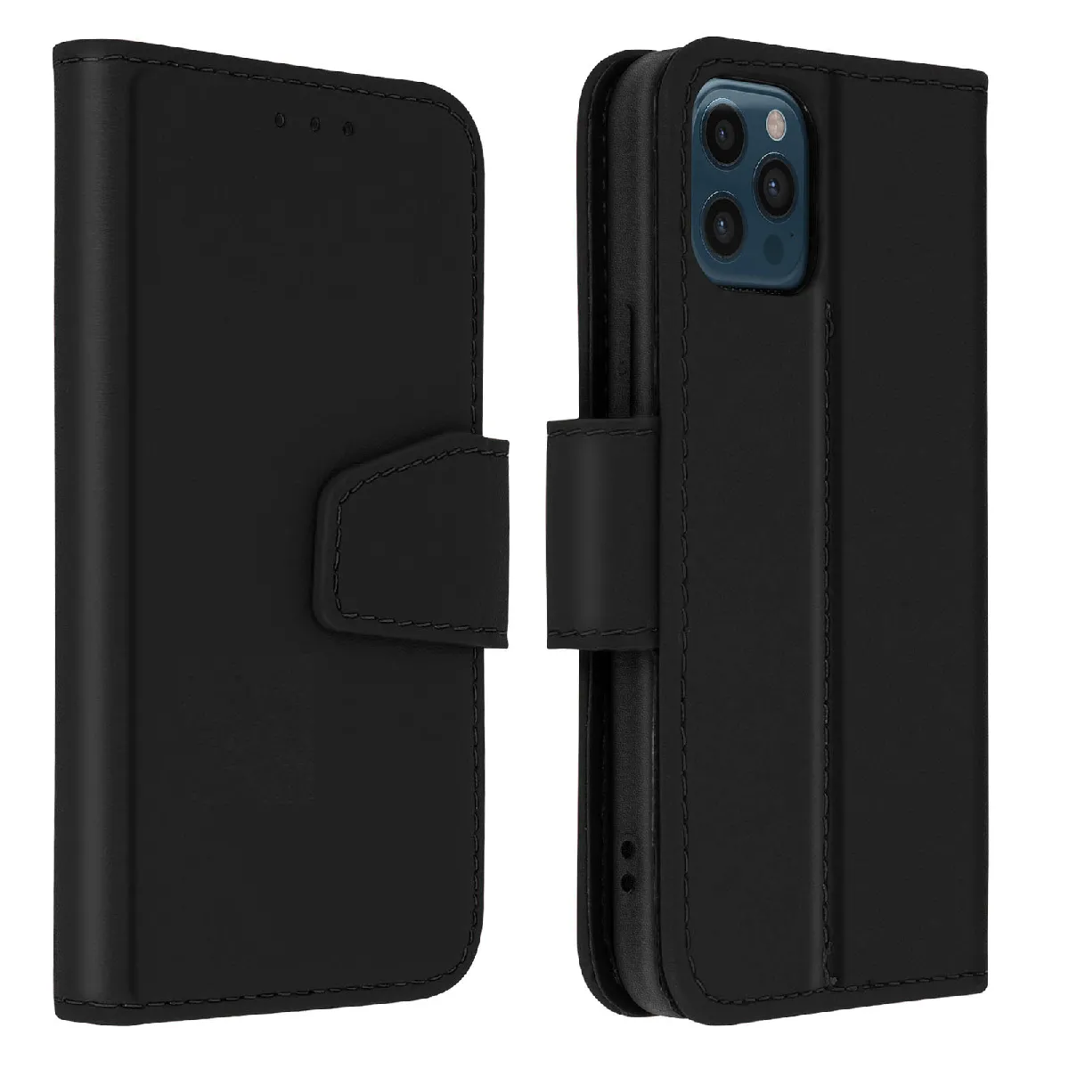 Avizar Noir Housse Pour Iphone 12 Pro Max Cuir Porte-Carte Fonction Support Premium