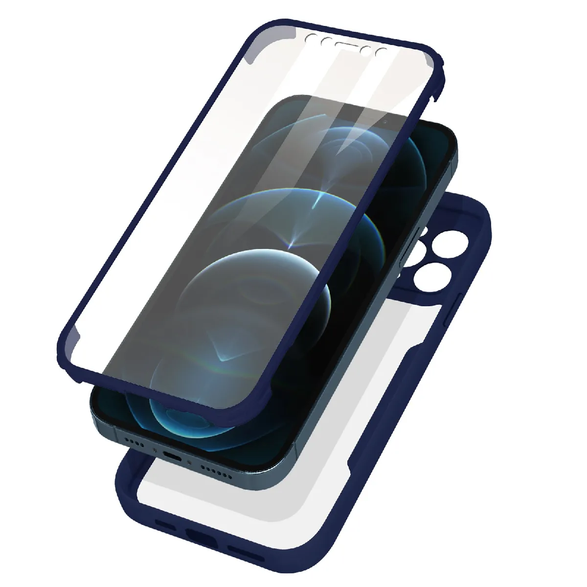 Avizar Bleu Coque 360° Pour Iphone 12 Pro Dos Rigide Protection Écran Souple