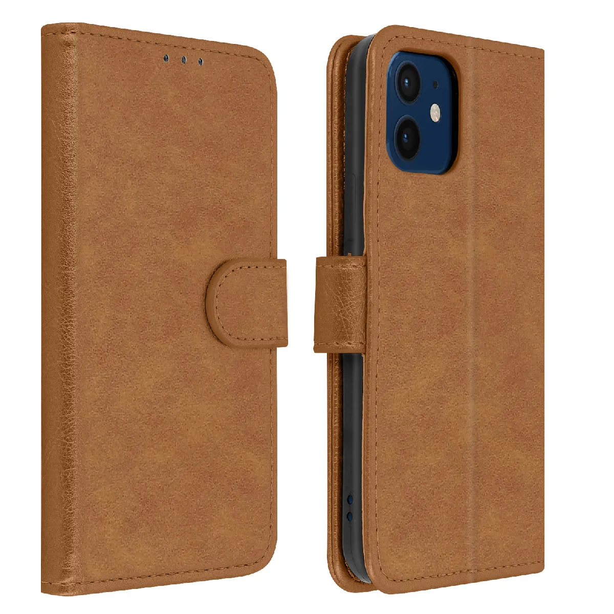 Avizar Marron Étui Pour Iphone 12 Mini Protection Avec Porte-Carte Fonction Support