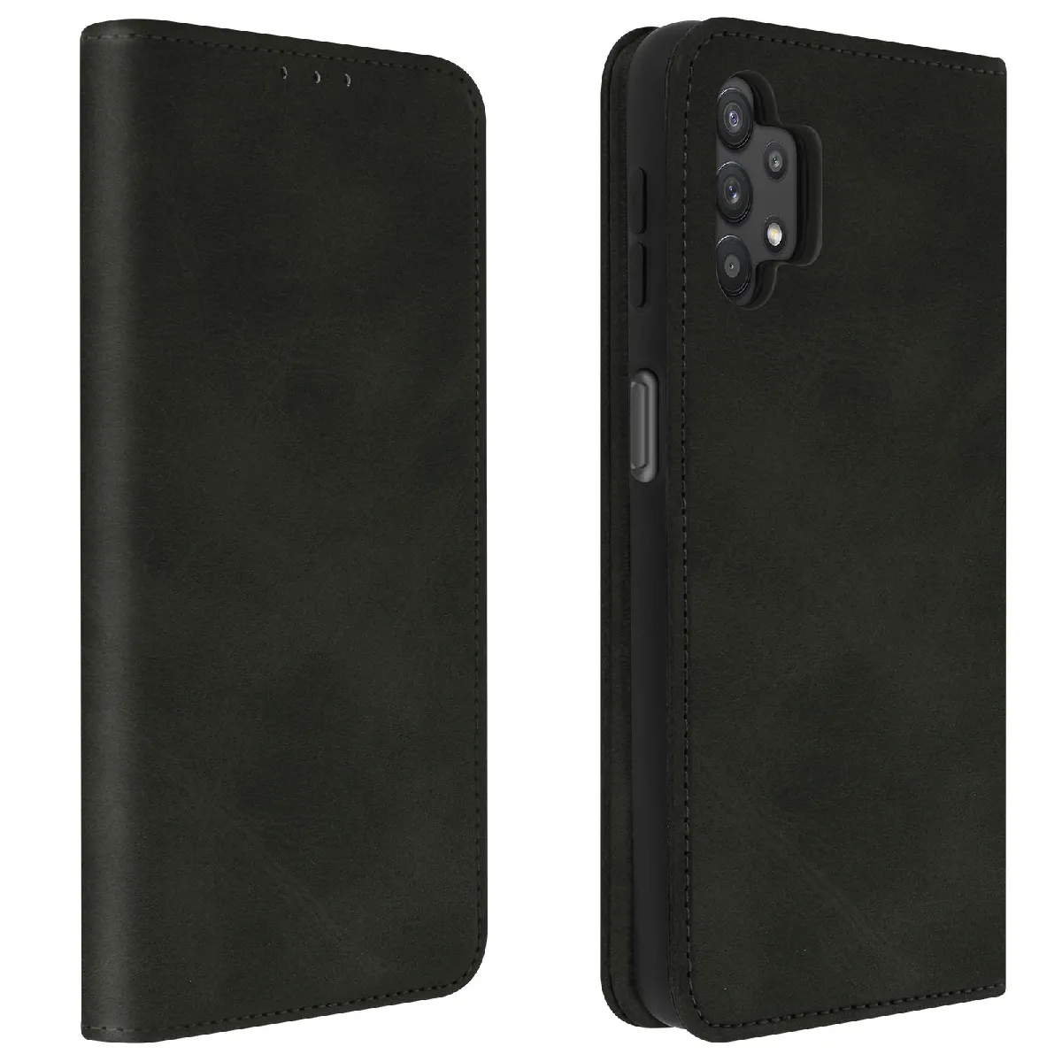 Avizar Noir Étui Pour Samsung Galaxy A32 5G Portefeuille Support Vidéo Fermeture Magnétique