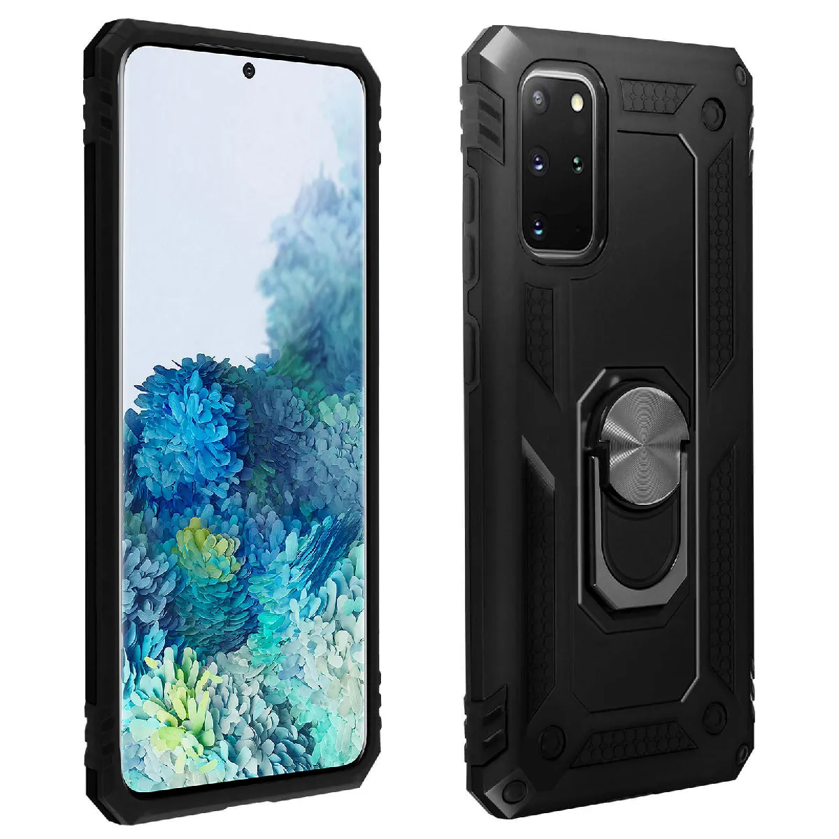 Avizar Noir Coque Pour Samsung Galaxy S20 Plus Antichoc Bi-Matières Avec Bague Support Vidéo