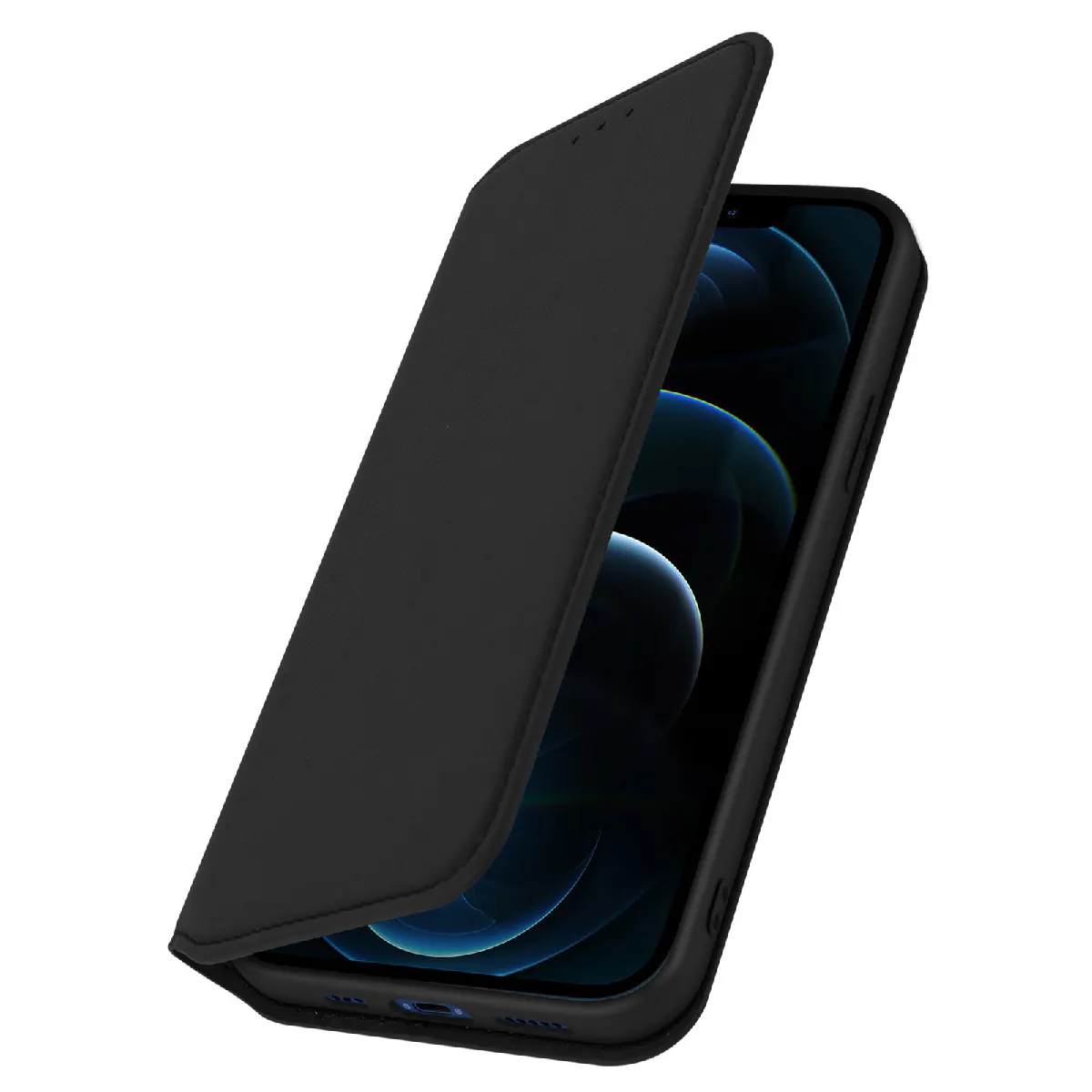 Avizar Noir Etui Portefeuille Pour Iphone 12 Pro Max Clapet Magnétique Avec Support