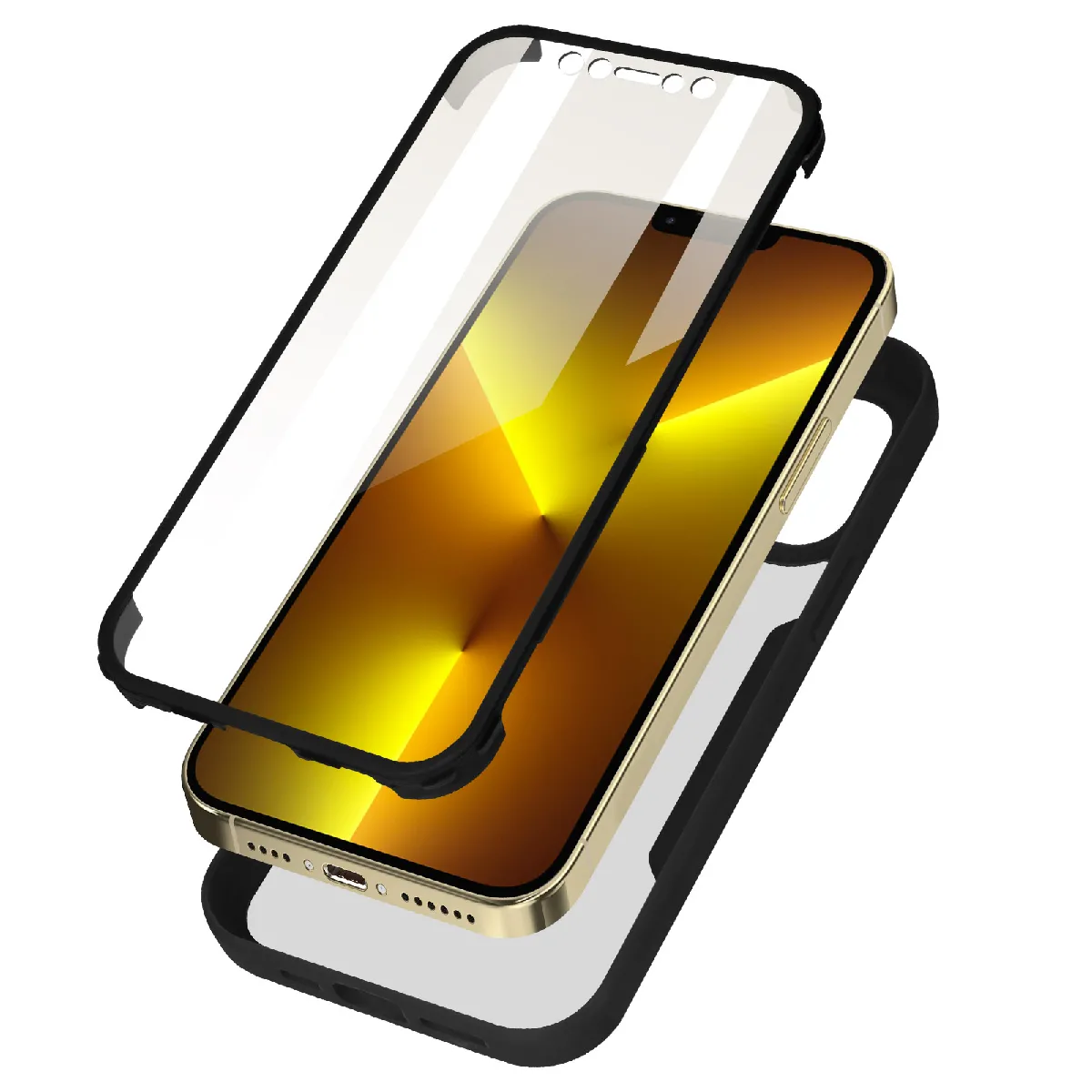 Avizar Noir Coque Pour Iphone 13 Pro Dos Plexiglas Avant Polymère Coins Renforcés
