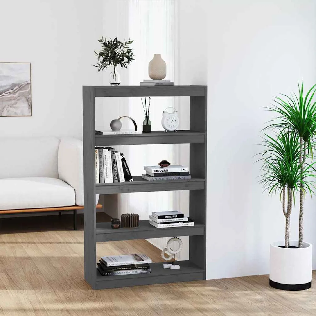Vidaxl Gris Bibliothèque/Séparateur De Pièce