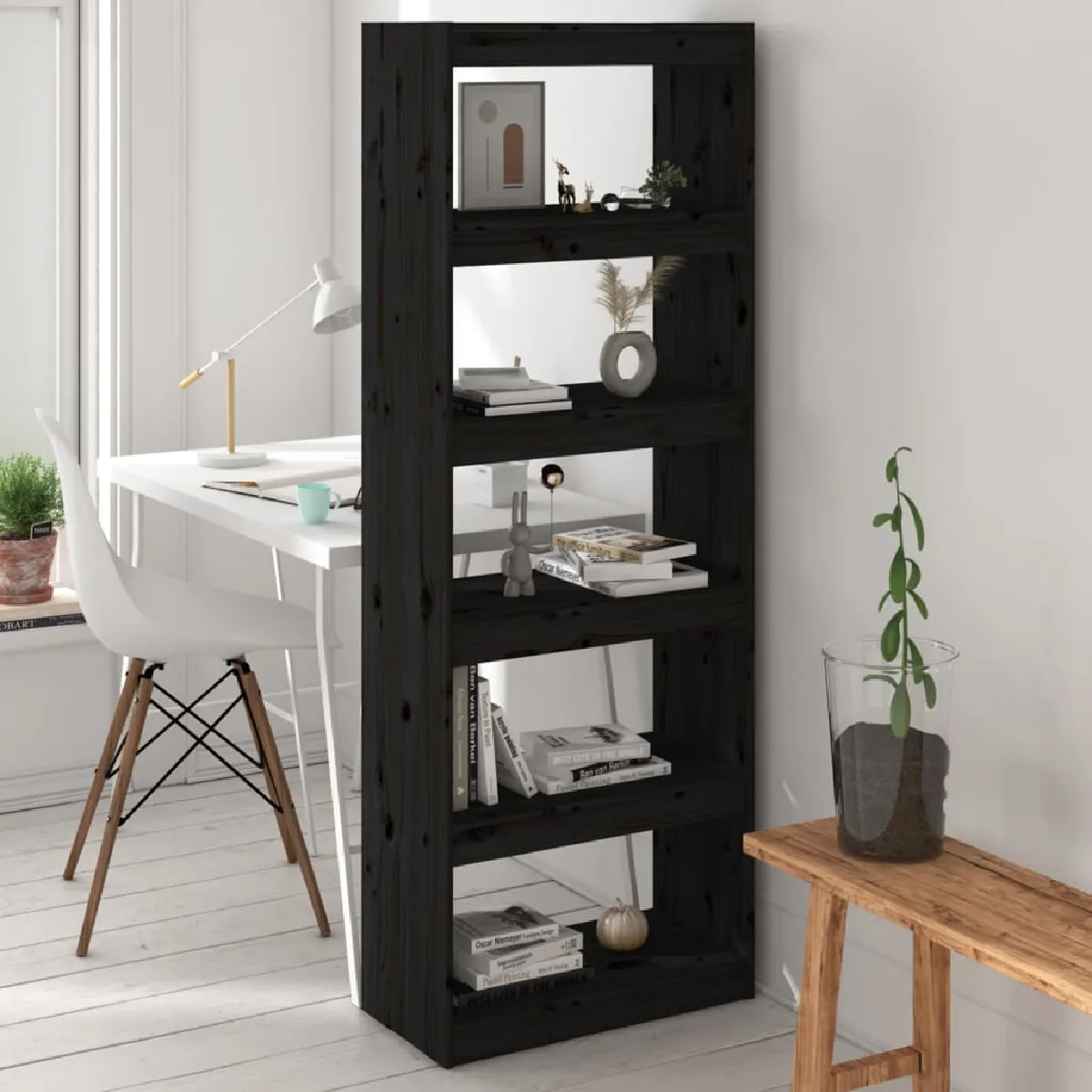 Vidaxl Bibliothèque-Séparateur de pièce Noir 60x30x167,5 cm Pin solide 808177