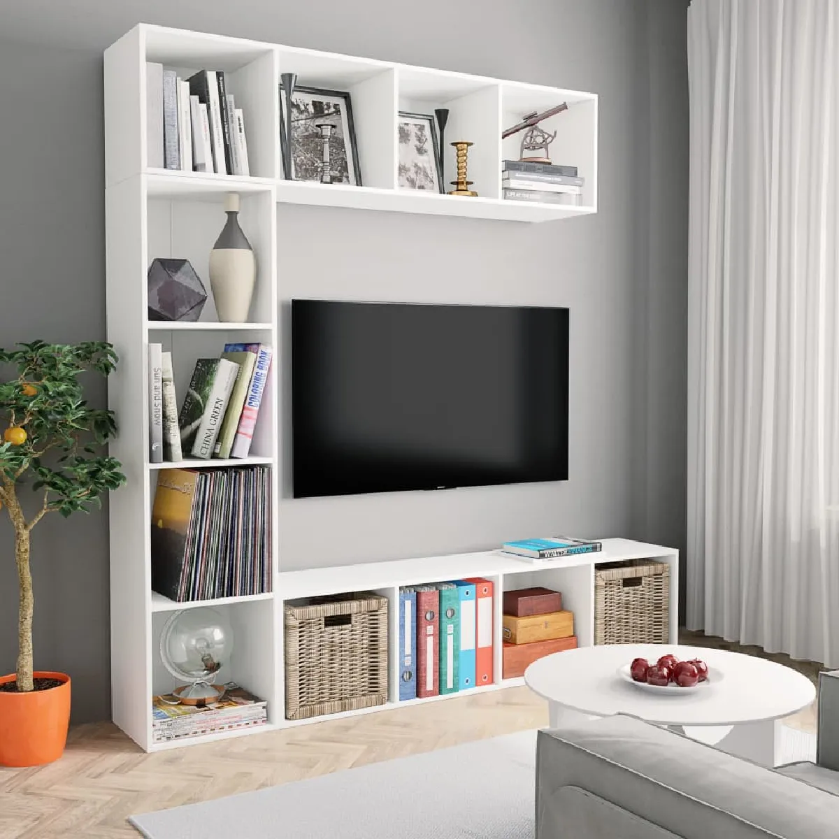 Vidaxl Ensemble bibliothèque/meuble TV Blanc 180x30x180 cm