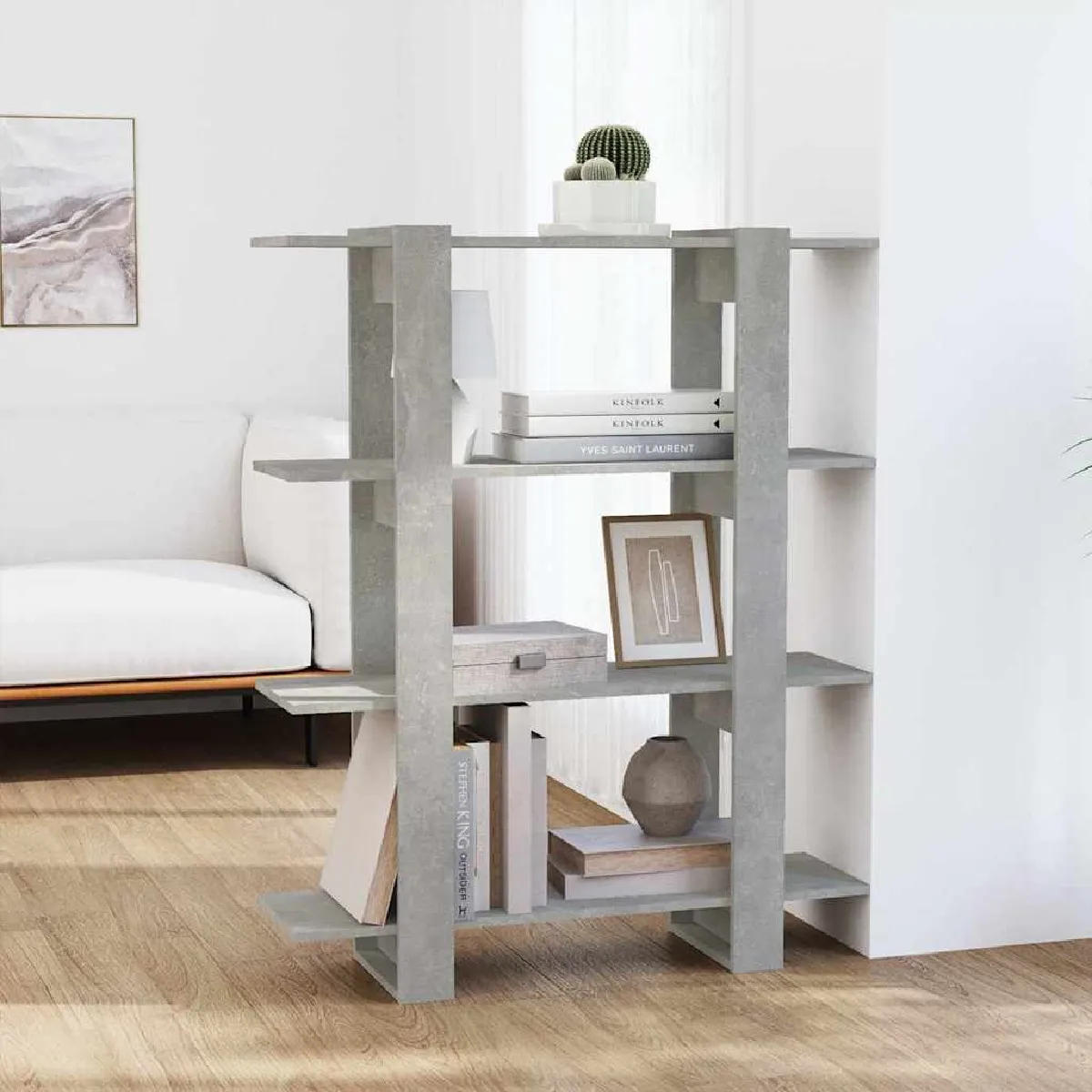 Vidaxl Gris Bibliothèque/Séparateur De Pièce