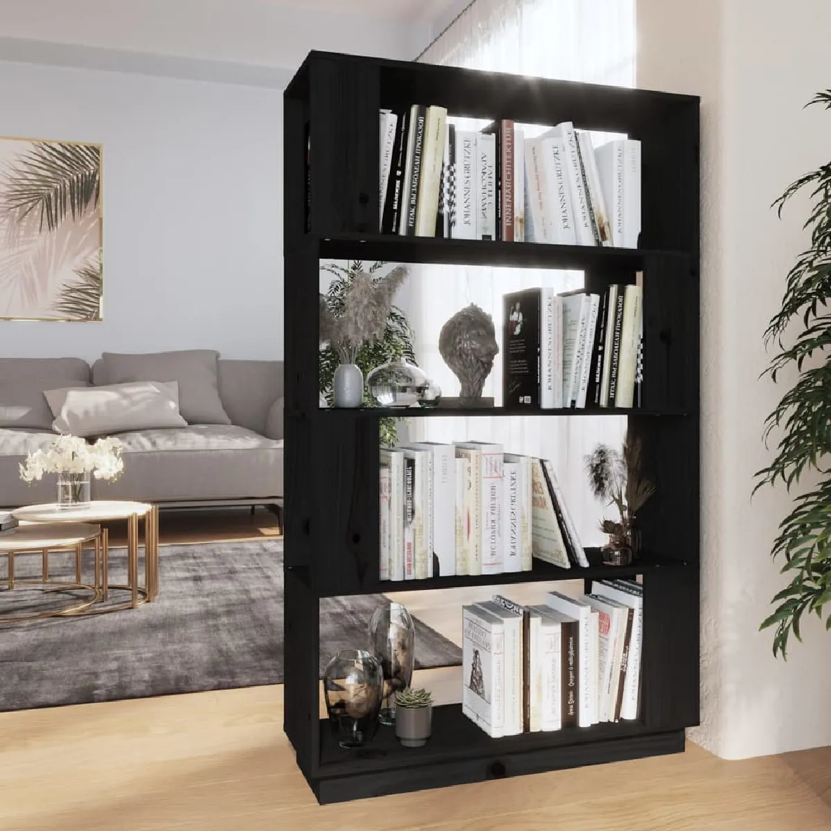 Vidaxl Bibliothèque/Séparateur de pièce Noir 80x25x132 cm Pin solide