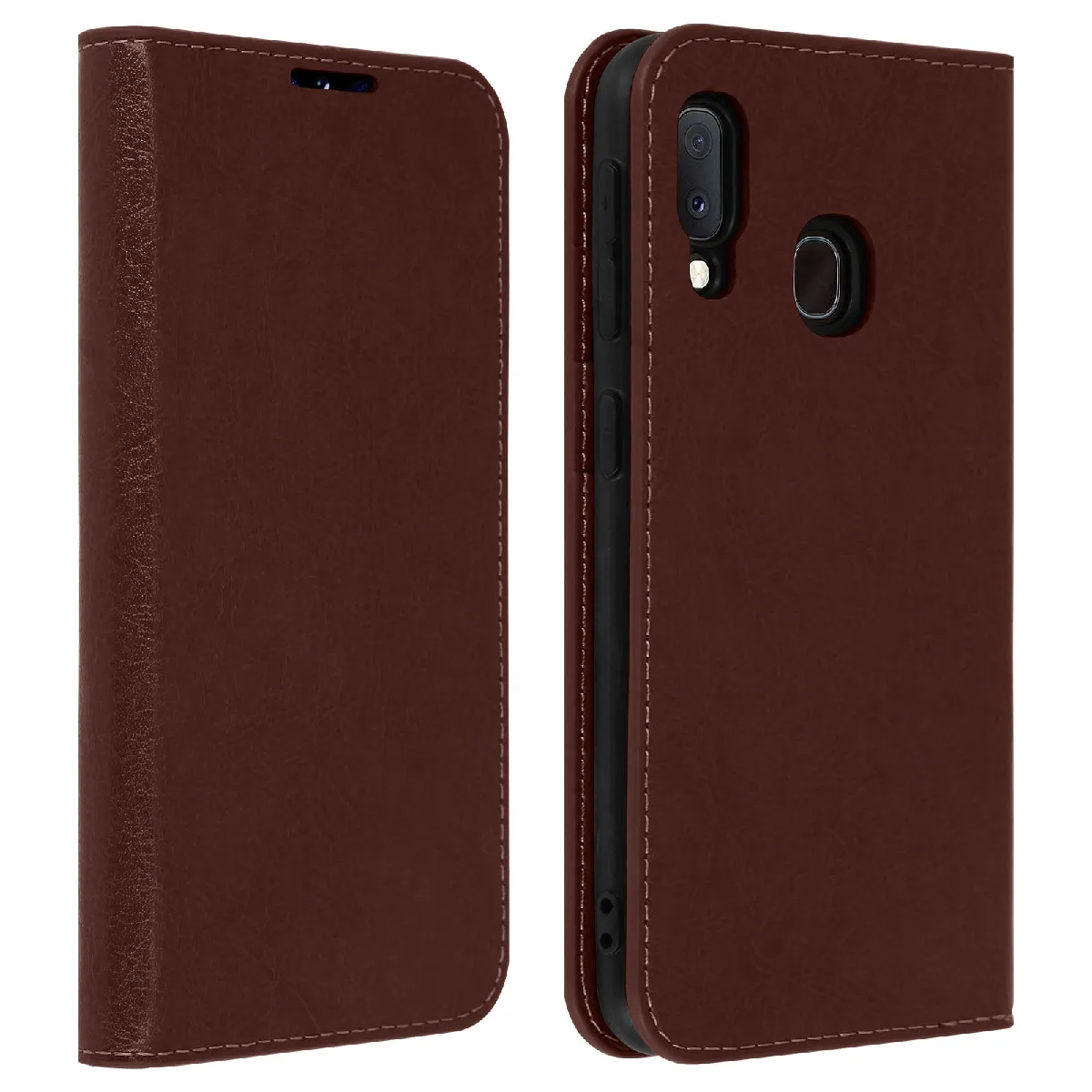 Avizar Marron Étui Pour Samsung Galaxy A20e Folio Cuir Véritable Porte Cartes Support Vidéo