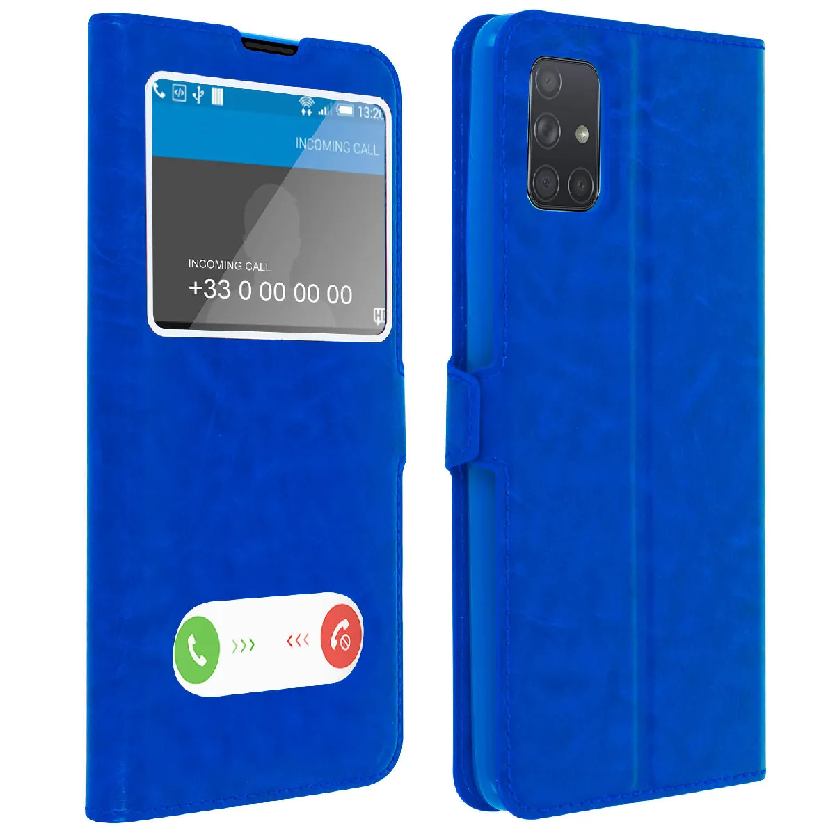 Avizar Bleu Housse Pour Samsung Galaxy A71 Protection Double Fenêtre Fonction Support