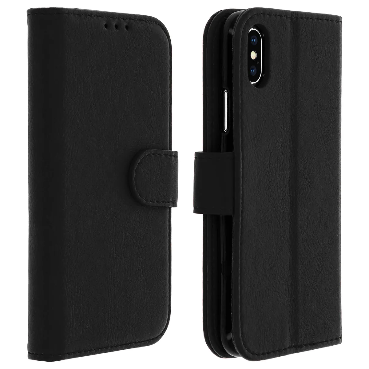 Avizar Noir Housse Pour Iphone Xs/X Étui Clapet Porte-Carte Fonction Support Vidéo -E