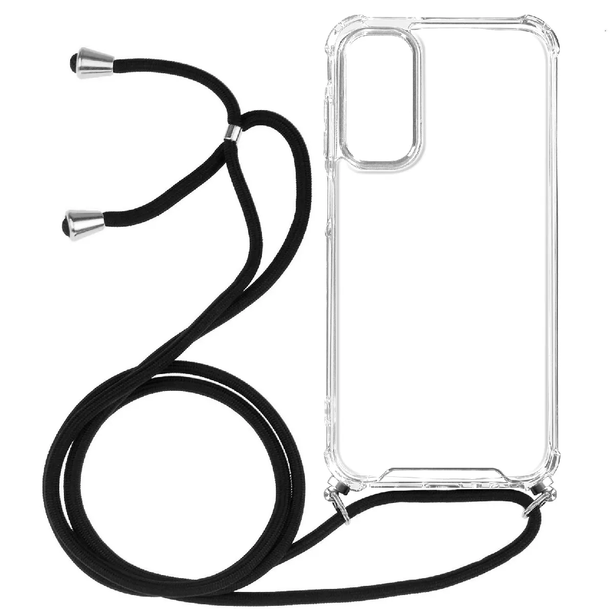 Avizar Coque Pour Samsung A15 Silicone Antichoc Avec Cordon Tressé 70Cm Transparent