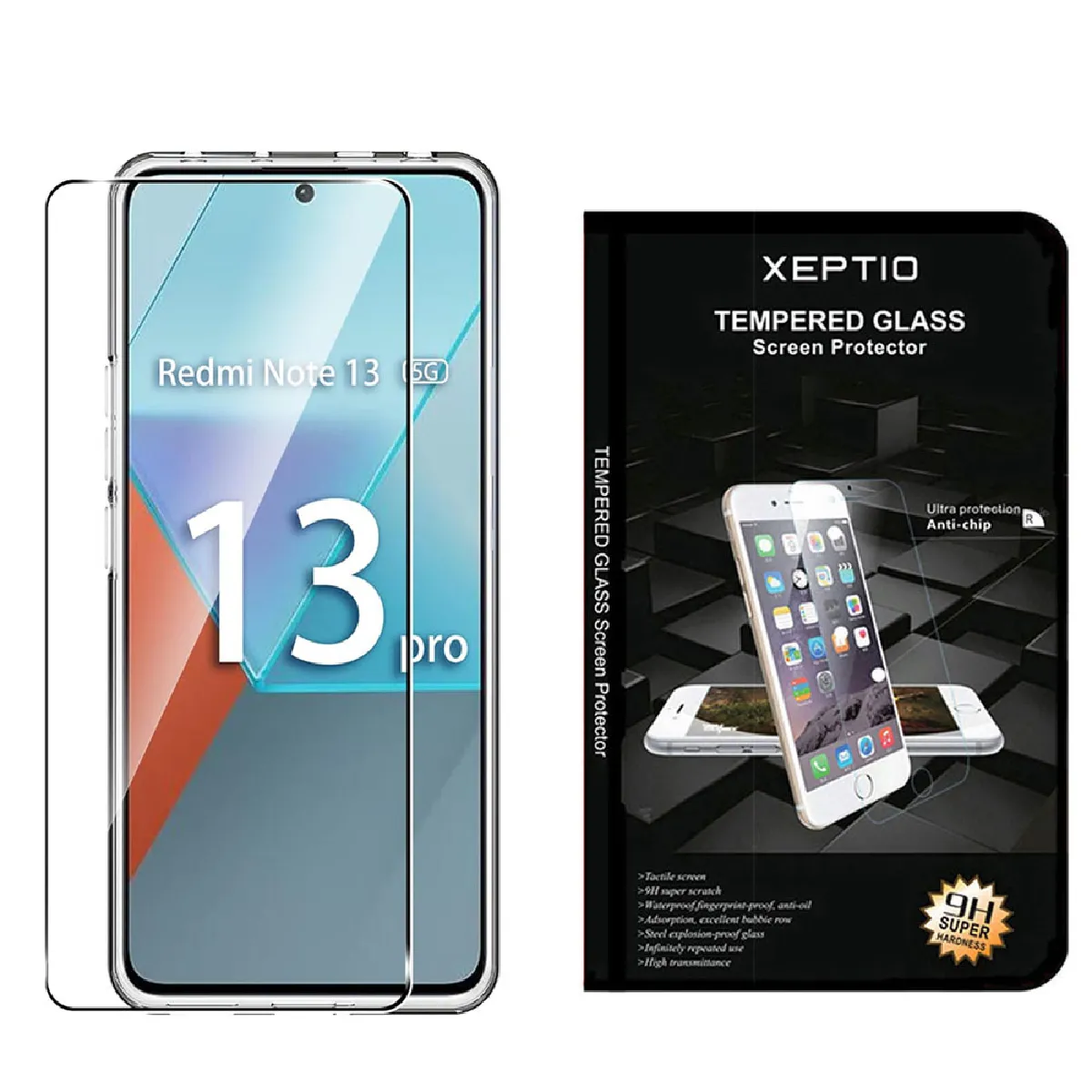 Xeptio Noir Protection D'écran En Verre Trempé Pour Xiaomi Redmi Note 13 Pro 5G