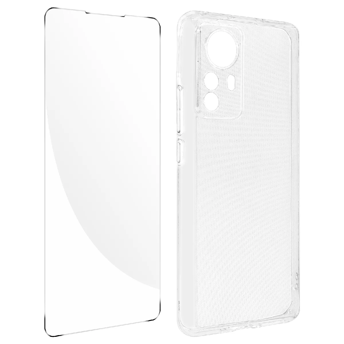Avizar Coque Xiaomi 12 Pro Silicone Souple Film Verre Trempé 9H Transparent