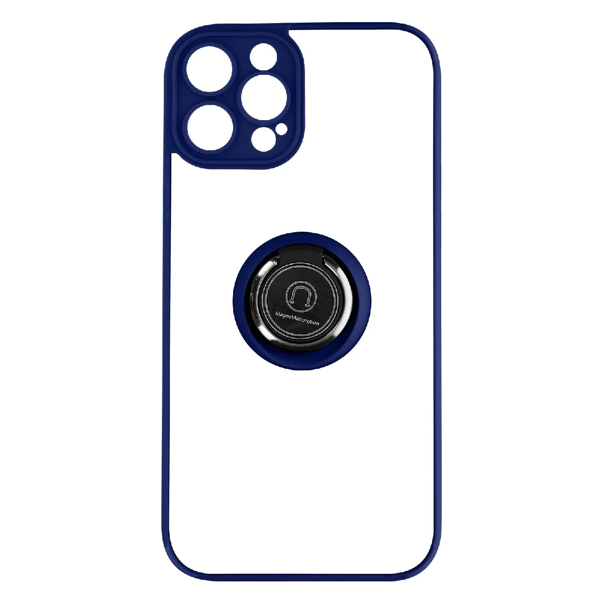 Avizar Bleu Coque Pour Iphone 14 Pro Bi-Matière Bague Métallique Support Vidéo
